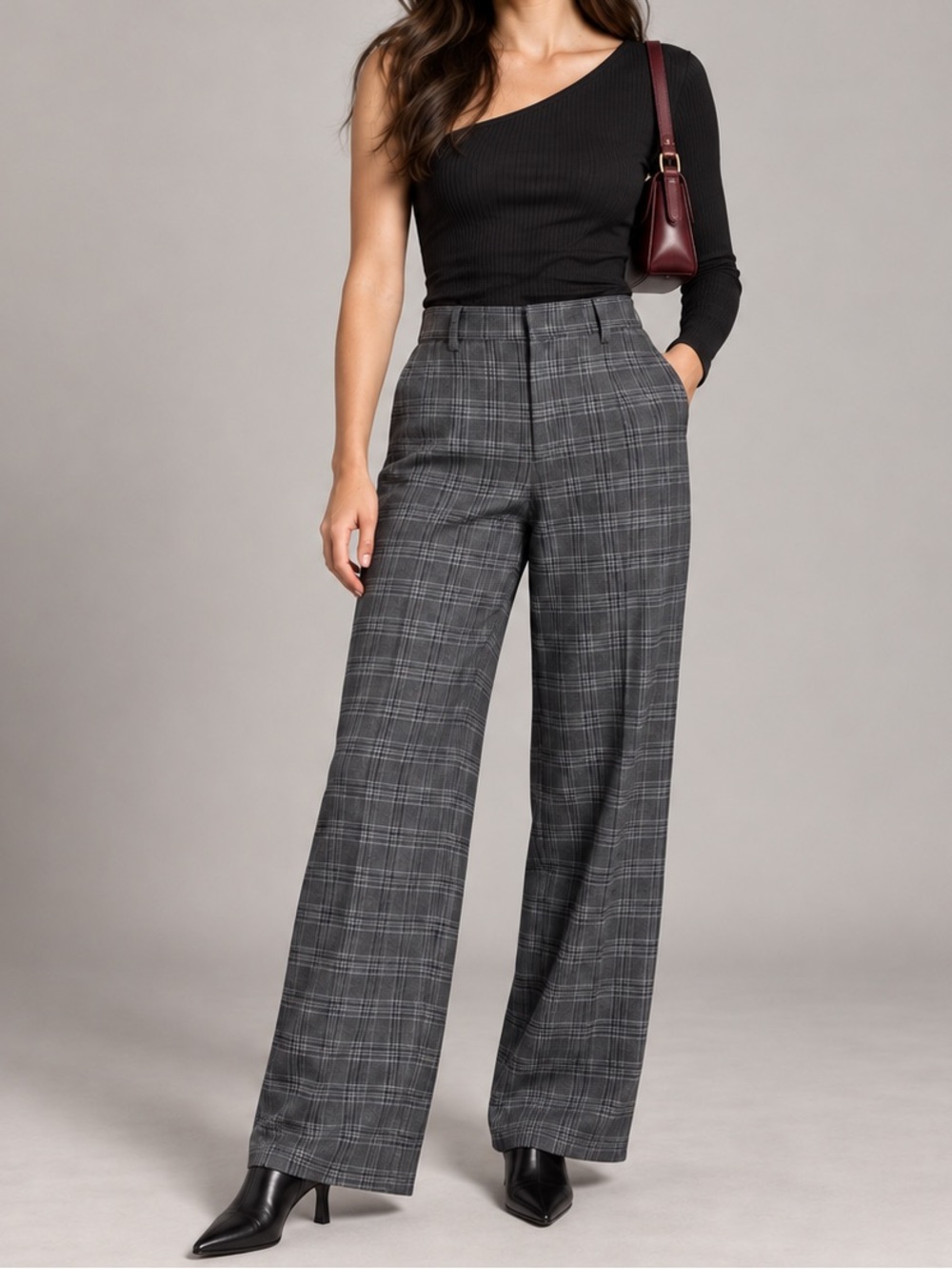 American Eagle Grey Plaid High Rise Wide Leg Trouser Pants Size 4